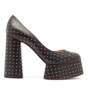 Christian Louboutin Foolish 130 Black Gold Stud Platform Pump 37.5